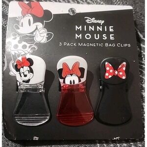 NEW Disney Minnie Mouse 3 Pack Magnetic Bag Clips Red Clear Black